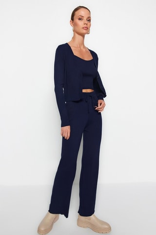 Vest, Crop Top en Broek Bootcut Marineblauw
