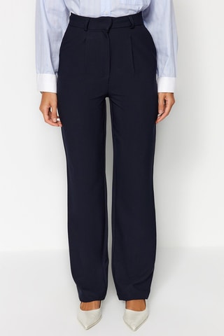 Broek Hoge Taille Wide Legs Marineblauw