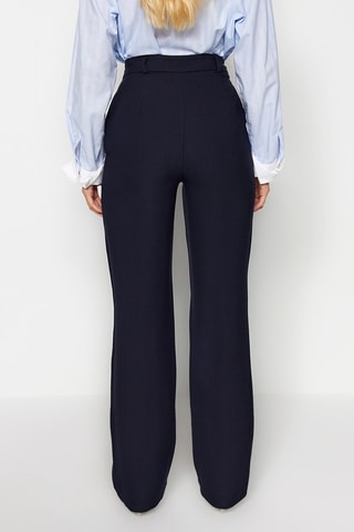 Broek Hoge Taille Wide Legs Marineblauw