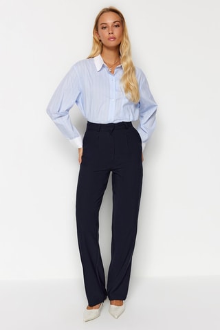 Broek Hoge Taille Wide Legs Marineblauw