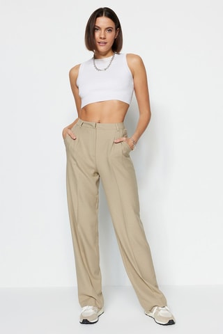 Broek Hoge Taille Wide Legs Beige