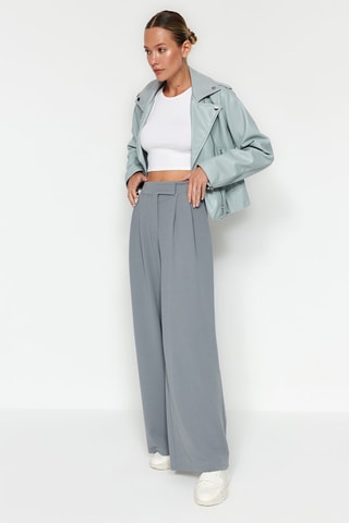 Broek Hoge Taille Wide Legs Grijs
