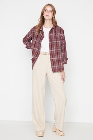 Broek Hoge Taille Wide Legs Beige