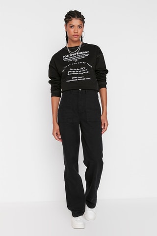 Jeans Bootcut met Hoge Taille Zwart