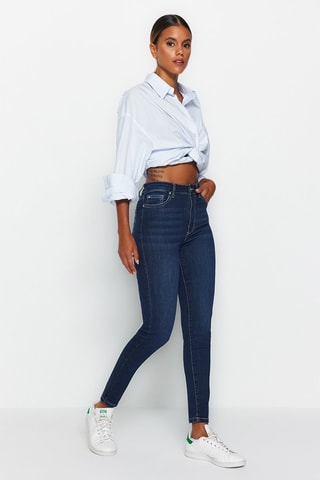 Jeans Skinny Hoge Taille Marineblauw