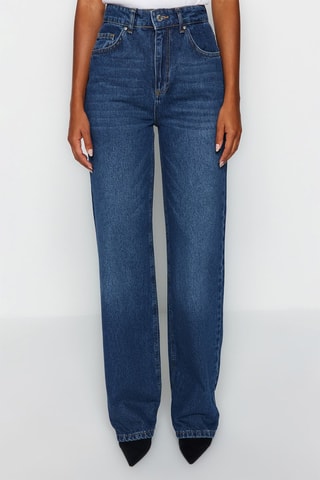 Jeans Wide Legs met Hoge Taille Kobaltblauw