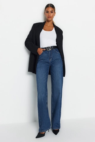 Jeans Wide Legs met Hoge Taille Kobaltblauw