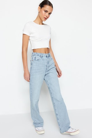 Jeans Recht Model Hoge Taille Blauw