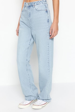 Jeans Recht Model Hoge Taille Blauw