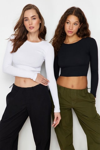 2 Crop Tops Slim Fit - Wit en Zwart