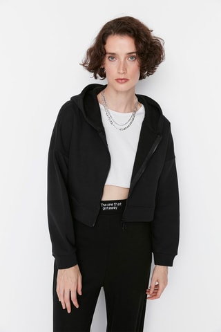 Korte Sweater met Capuchon Zwart
