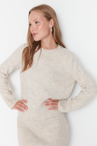 Trui en Midi-Rok Hoge Taille Beige