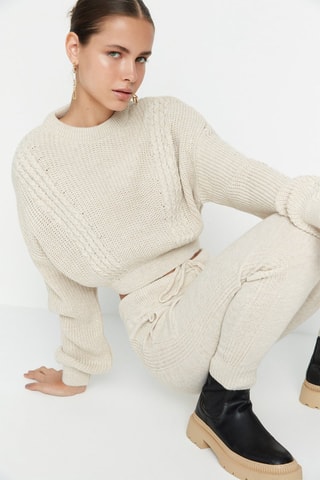 Trui en Joggingbroek Hoge Taille Beige