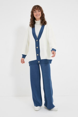 Vest en Broek Wide Legs Wit en Indigoblauw