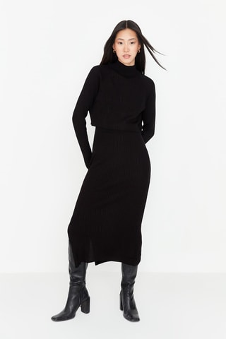 Trui en Midi-Rok Hoge Taille Zwart