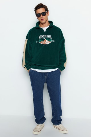 Oversized Velours Sweater - Smaragdgroen