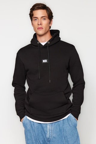 Sweater regular met capuchon - Zwart