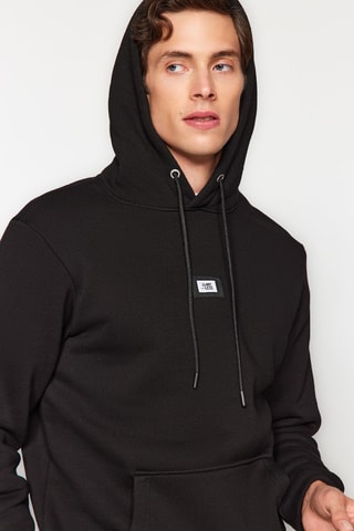 Sweater regular met capuchon - Zwart