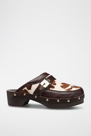 Sabots à talons en cuir - Marron