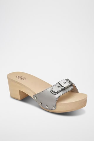 Mules à talons en cuir - Gris clair
