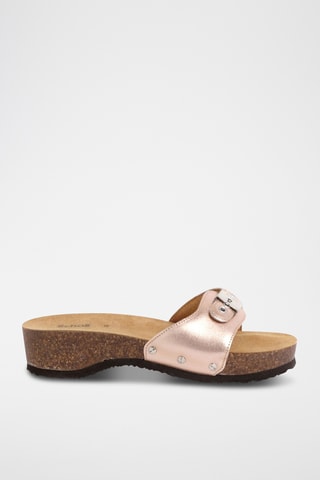 Mules à talons en cuir - Doré rose