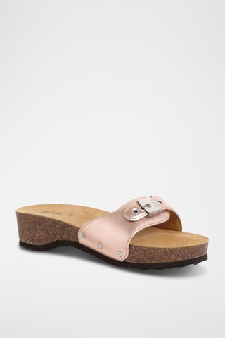 Mules à talons en cuir - Doré rose