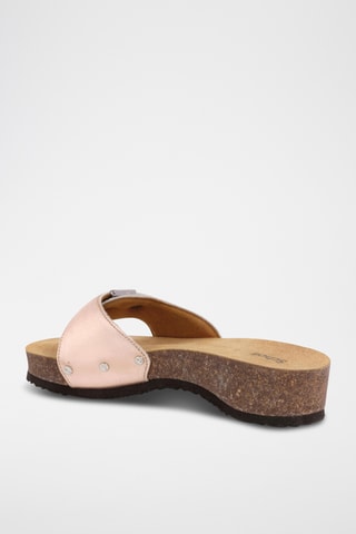 Mules à talons en cuir - Doré rose