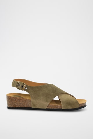 Sandales compensées en nubuck - Kaki