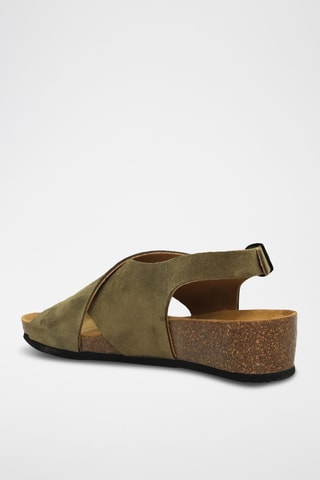 Sandales compensées en nubuck - Kaki