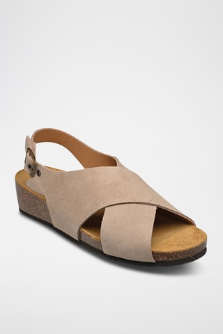 Sandales compensées en nubuck - Beige