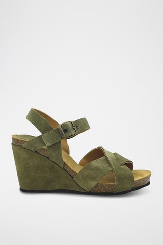 Sandales compensées en nubuck - Kaki