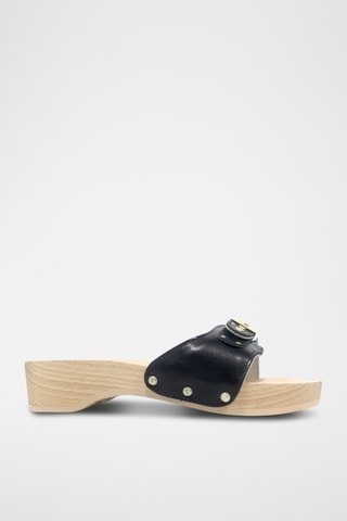 Mules à talons en cuir - Noir