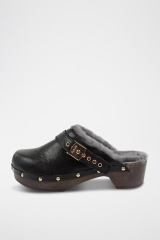 Sabots fourrés à talons en nubuck - Noir