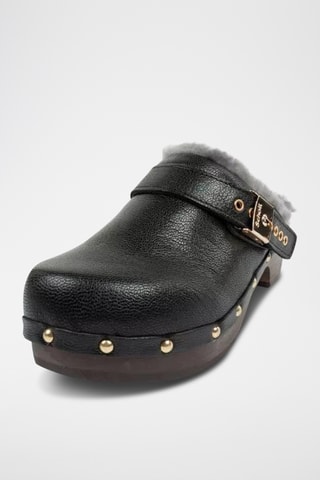 Sabots fourrés à talons en nubuck - Noir