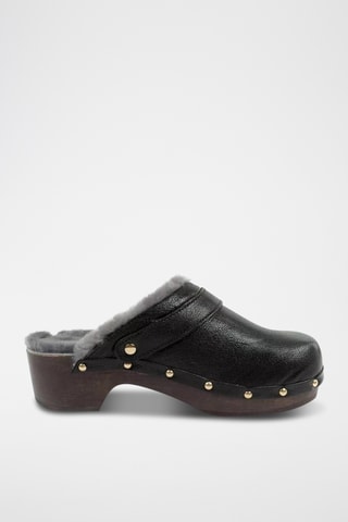 Sabots fourrés à talons en nubuck - Noir