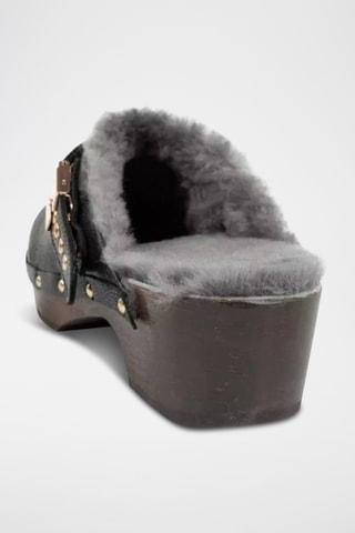 Sabots fourrés à talons en nubuck - Noir