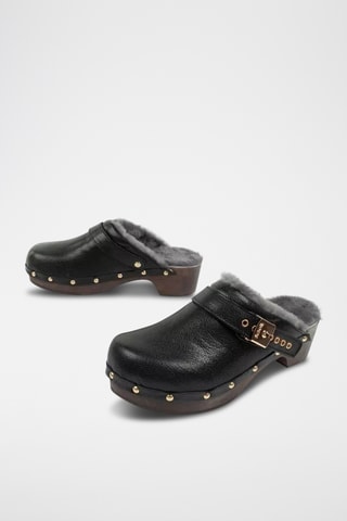 Sabots fourrés à talons en nubuck - Noir
