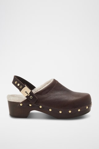 Sabots fourrés à talons en nubuck - Marron