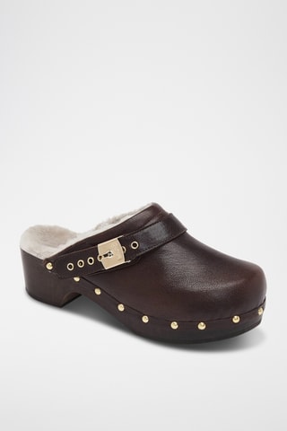 Sabots fourrés à talons en nubuck - Marron