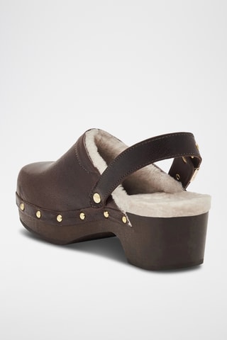 Sabots fourrés à talons en nubuck - Marron