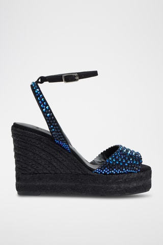 Leren Espadrilles met Sleehak Bali - Zwart