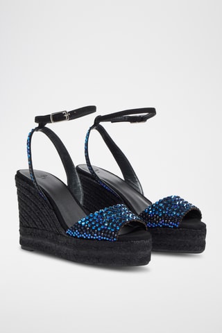 Leren Espadrilles met Sleehak Bali - Zwart