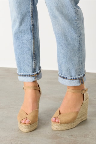 Biologisch Katoenen Espadrilles met Sleehak Bianca - Beige