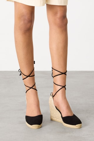 Nubuck Espadrilles met Sleehak Carina - Zwart