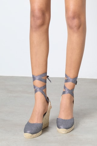 Linnen Espadrilles met Sleehak Carina - Grijs
