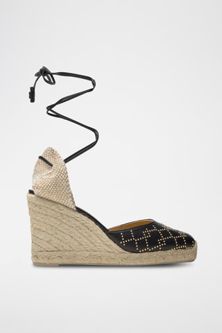 Leren Espadrilles met Sleehak Carina - Zwart
