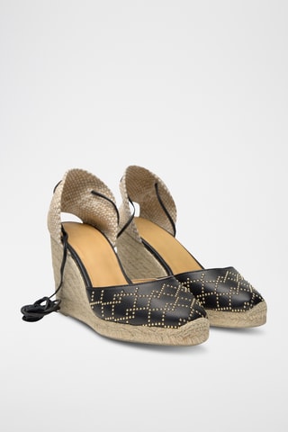 Leren Espadrilles met Sleehak Carina - Zwart