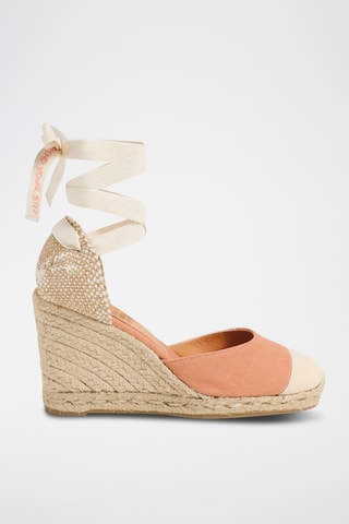 Biologisch Katoenen Espadrilles met Sleehak Carina - Koraalrood