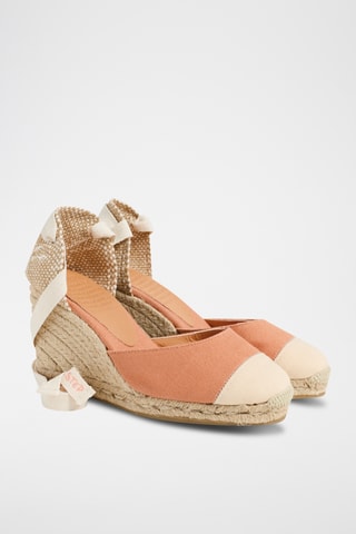 Biologisch Katoenen Espadrilles met Sleehak Carina - Koraalrood