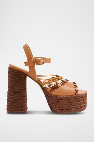 Gevlochten Leren Sandalen met Hak Fawn - Bruin